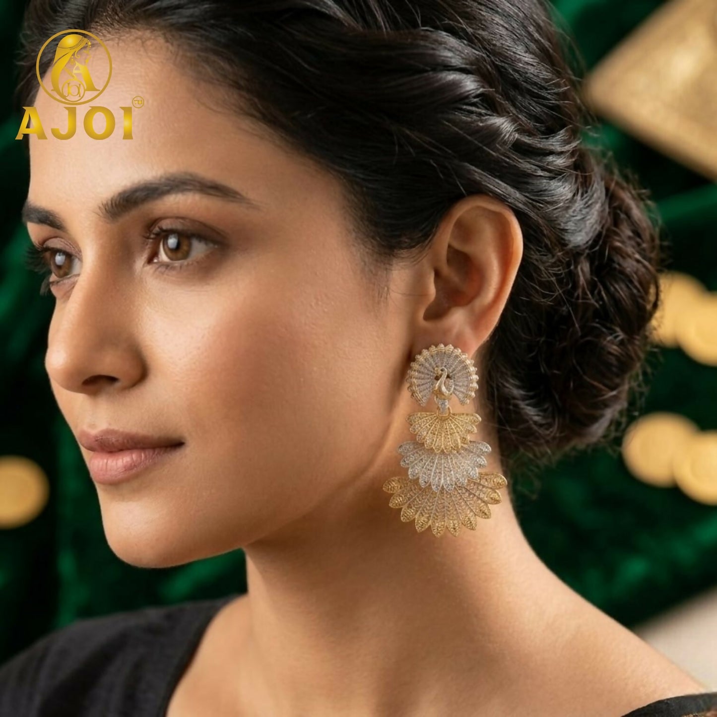 Ethnic Earrings Gold Plated Jhumka & Peacock Set of 5
