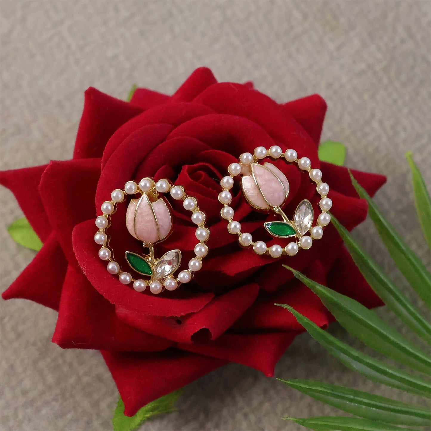 Korean Style Pearl Floral Stud Earrings for Women & Girls