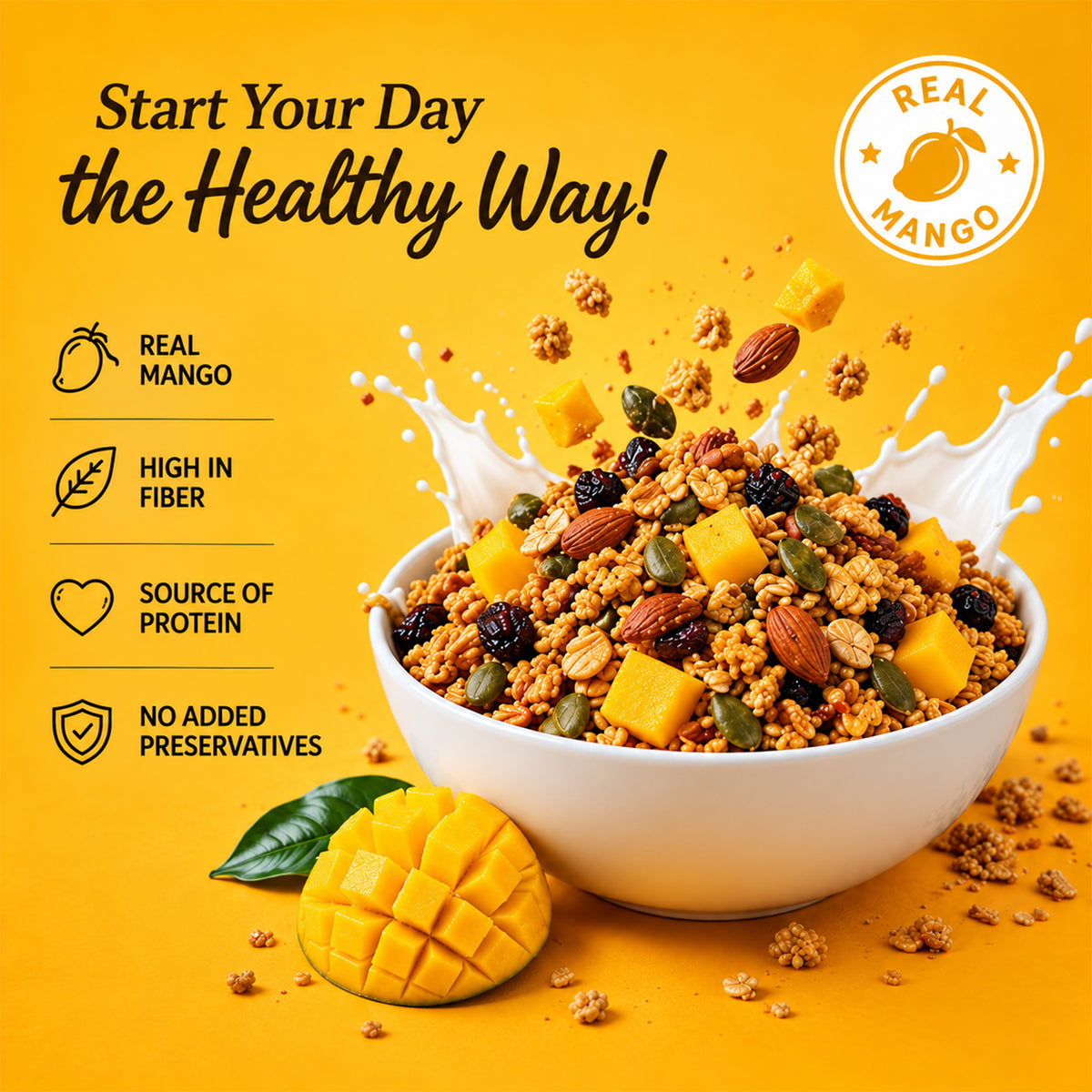 Mango Muesli Premium Fruity Crunchy Wholesome Healthy Breakfast Cereal Bowl (400g)