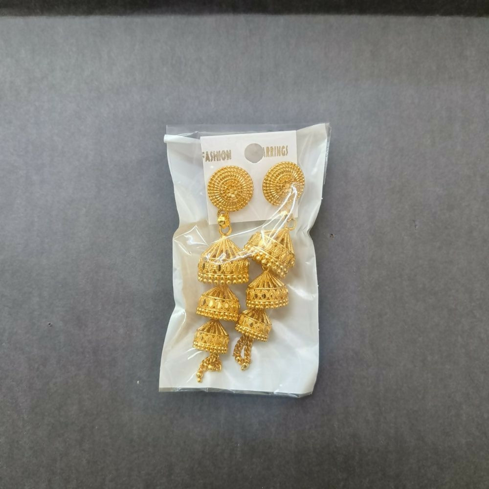Gold plated Jhumki earrings styled with ethnic outfit