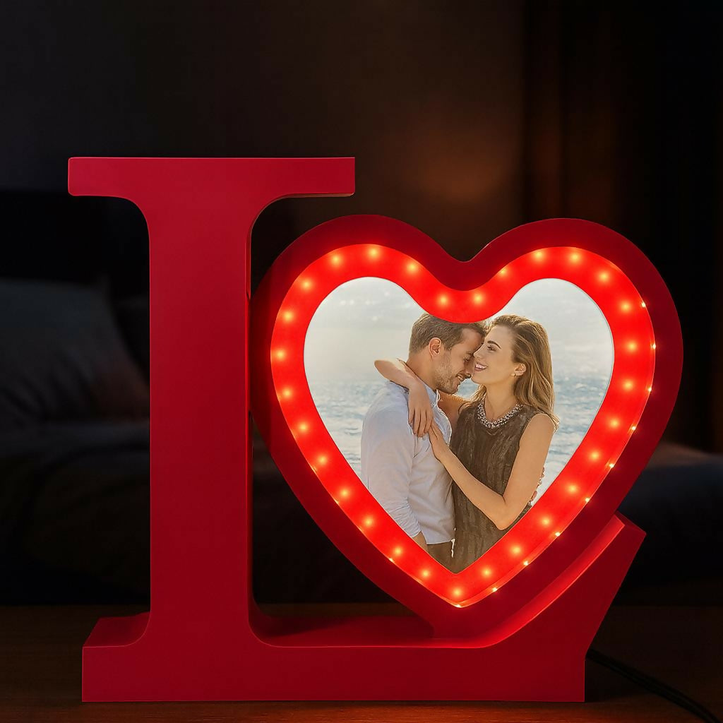 Love Heart LED Photo Frame and mirror with Warm Lights for Couples & Gifting