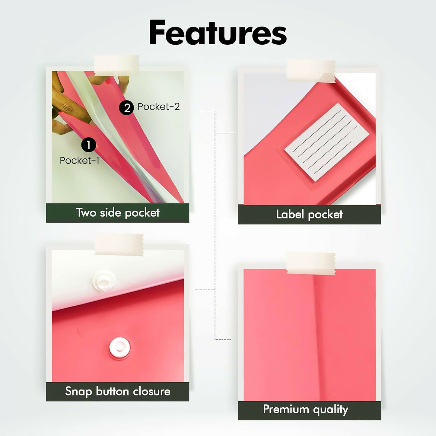 Mix Design A4 Plastic Document Folder – Button Closure File with Label Slot for Office & School (1 Pc)