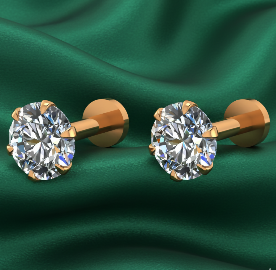 Gold Plated Brilliant Cut Diamond Stud Earrings for women and girls Combo Pack of 2