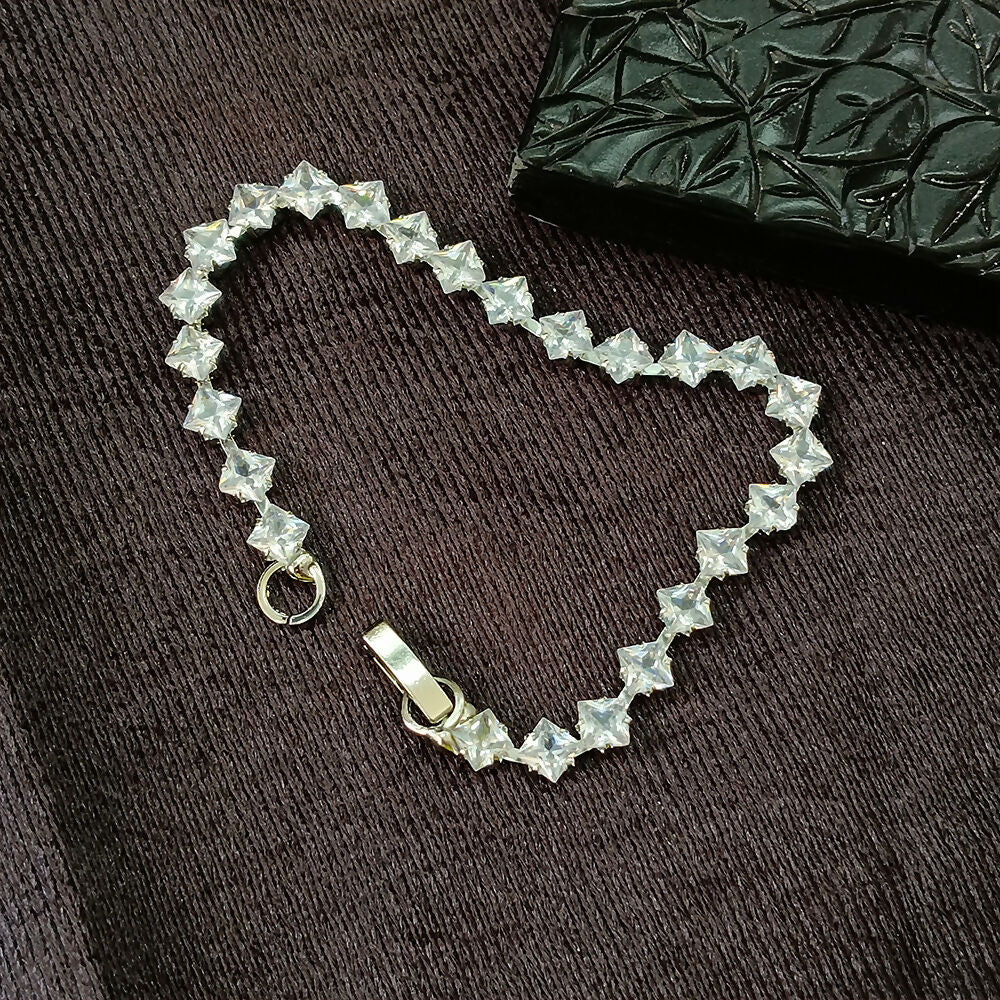 Silver Plated Square Ad Stone Chain Bracelet