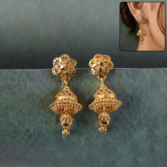 Premium Matte Gold Floral Drop Jhumkas – Lightweight Ethnic Jewelry