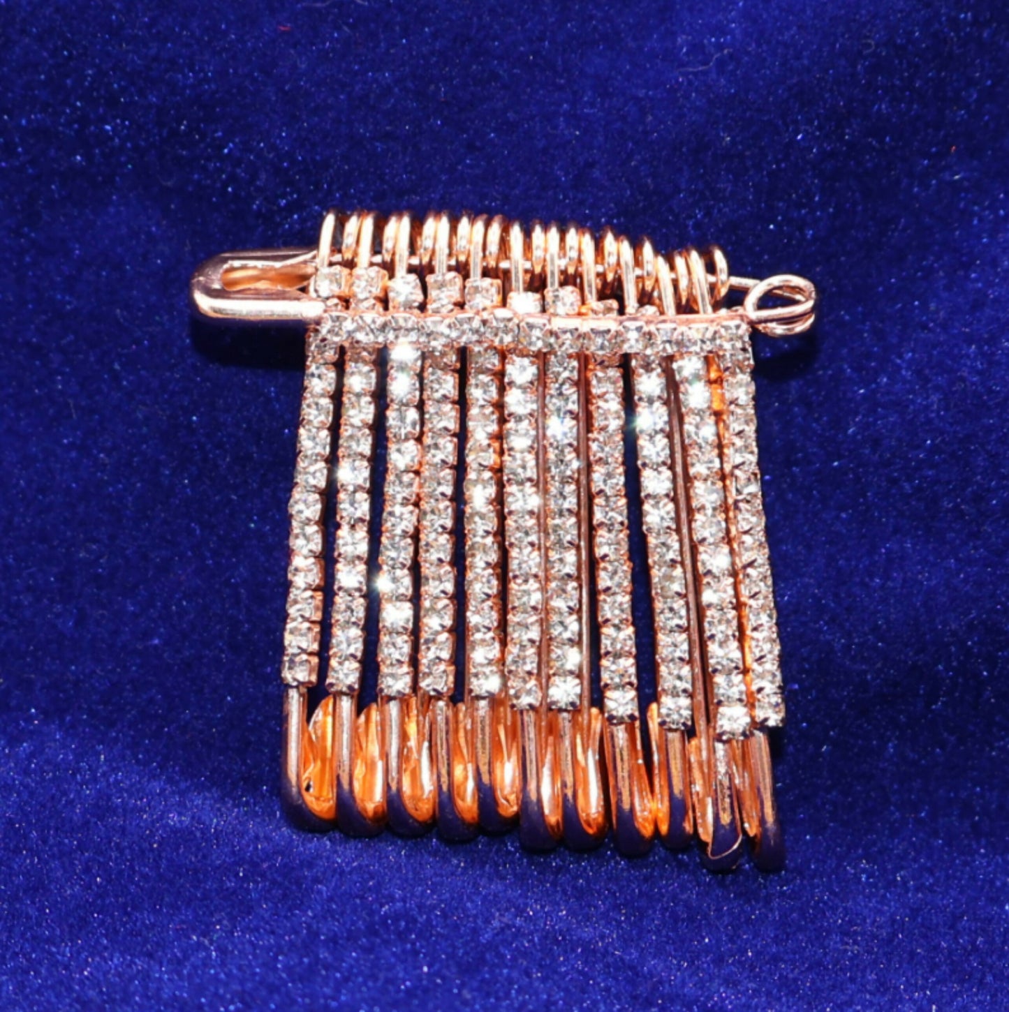 Rose Gold Crystal Dangle Saree Pin Brooch - Shawl Sweater Dress Clip