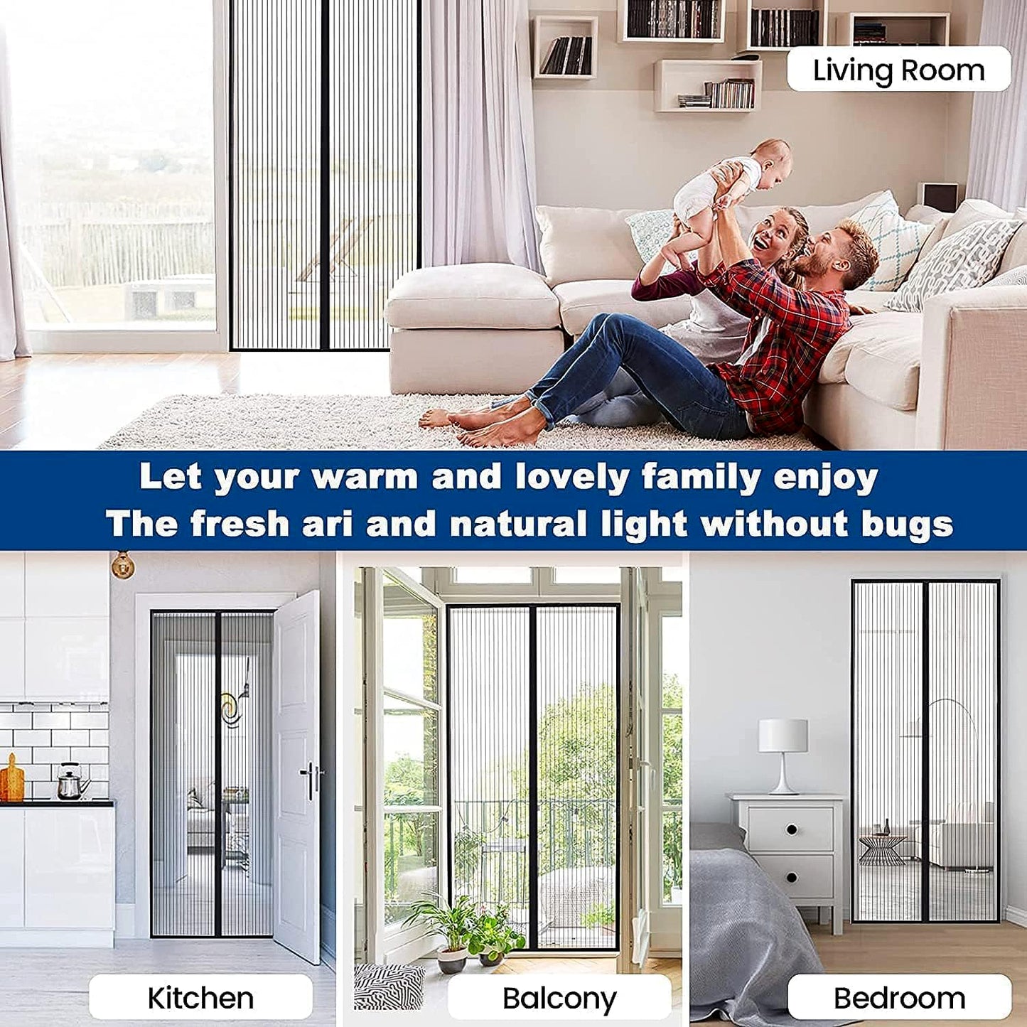 Magic Mesh Hands-Free Screen Door Instant Opening (1 Set)