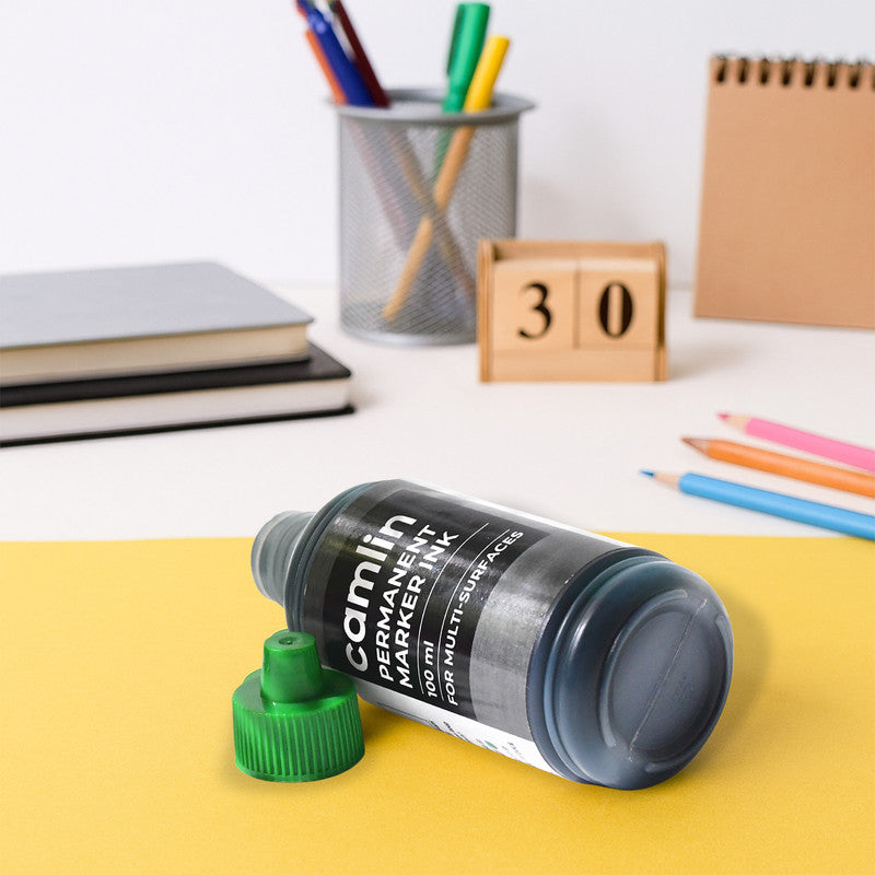 Camlin Permanent Marker Ink 100 ml – Green Color Refill Ink for Multi-Surfaces