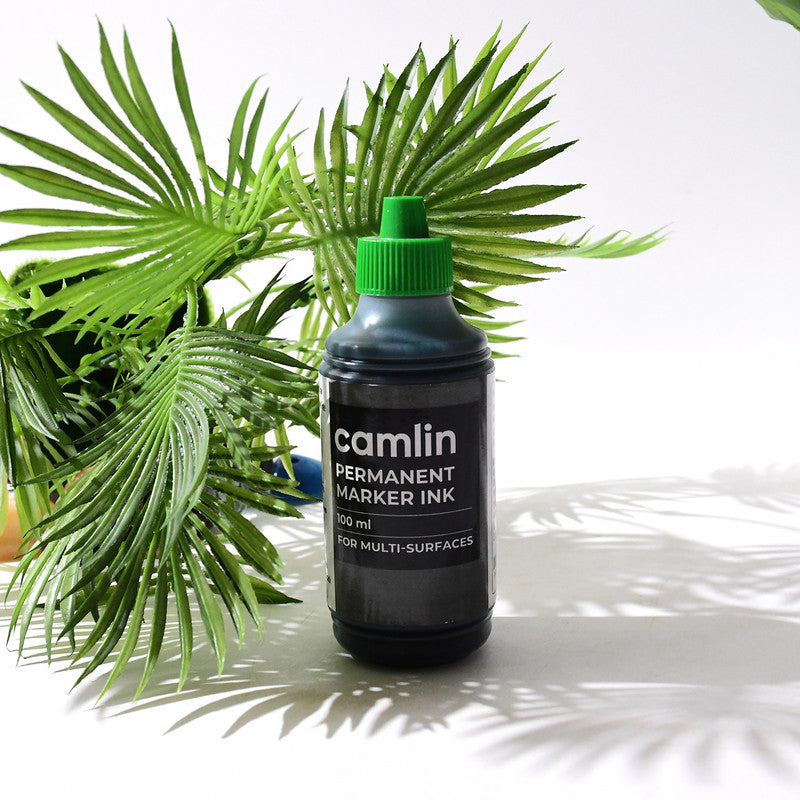 Camlin Permanent Marker Ink 100 ml – Green Color Refill Ink for Multi-Surfaces
