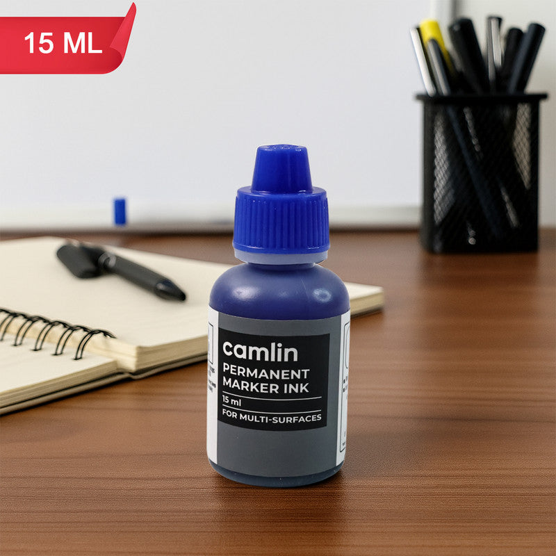 Camlin Permanent Marker Ink 15 ml – Blue Color Refill Ink for Multi-Surfaces