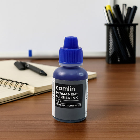 Camlin Permanent Marker Ink 15 ml – Blue Color Refill Ink for Multi-Surfaces