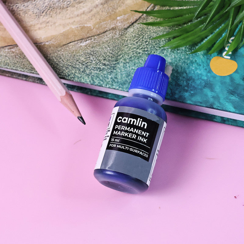 Camlin Permanent Marker Ink 15 ml – Blue Color Refill Ink for Multi-Surfaces