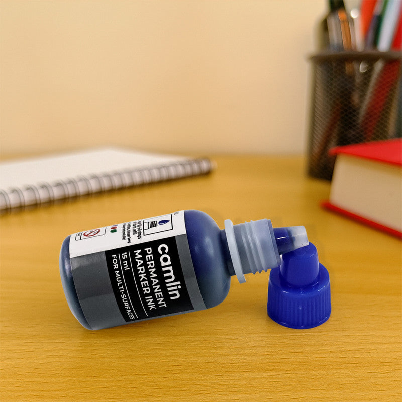 Camlin Permanent Marker Ink 15 ml – Blue Color Refill Ink for Multi-Surfaces