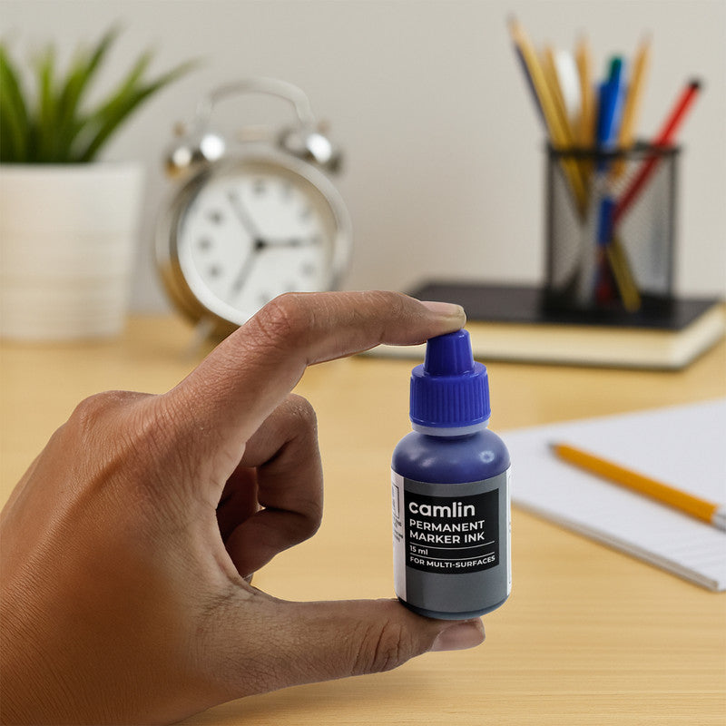 Camlin Permanent Marker Ink 15 ml – Blue Color Refill Ink for Multi-Surfaces