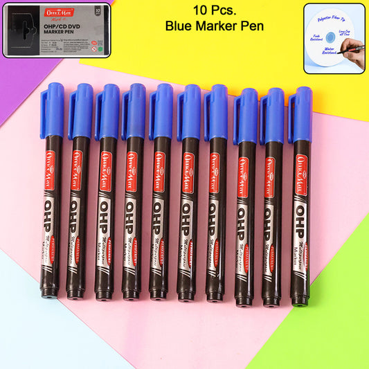 Soni Officamate OHP/CD DVD Blue Marker Pen – 10 Pc Permanent Multi-Surface Writing Set
