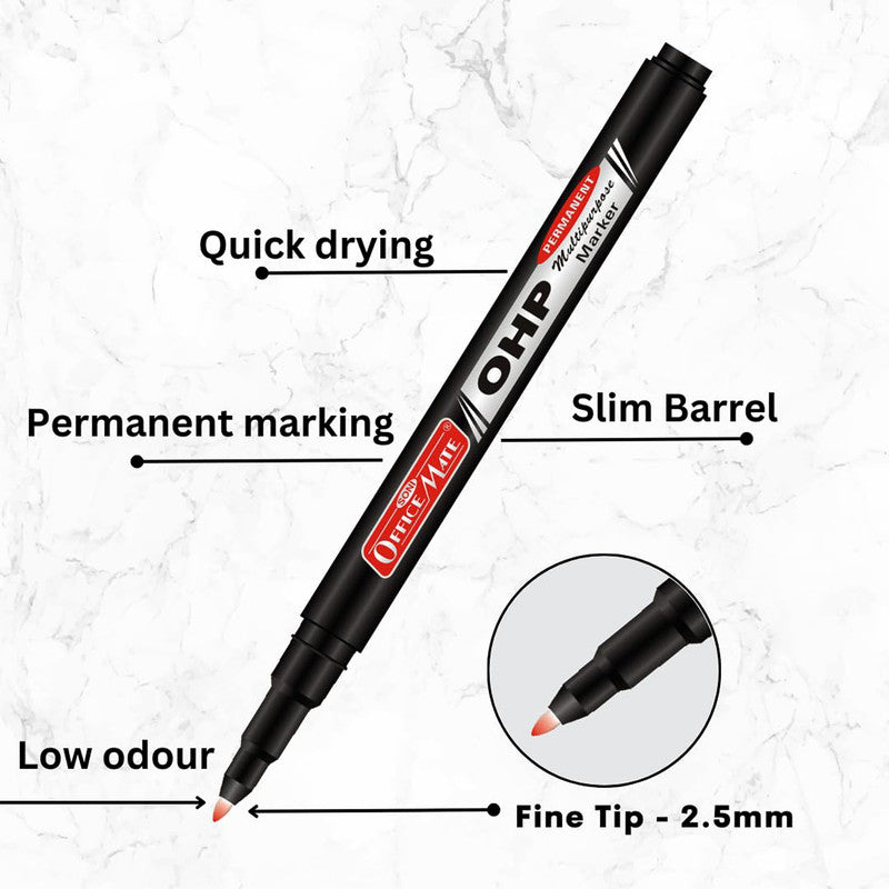 Officemate OHP/CD DVD Red Marker Pen – 10 Pc Permanent Writing Set