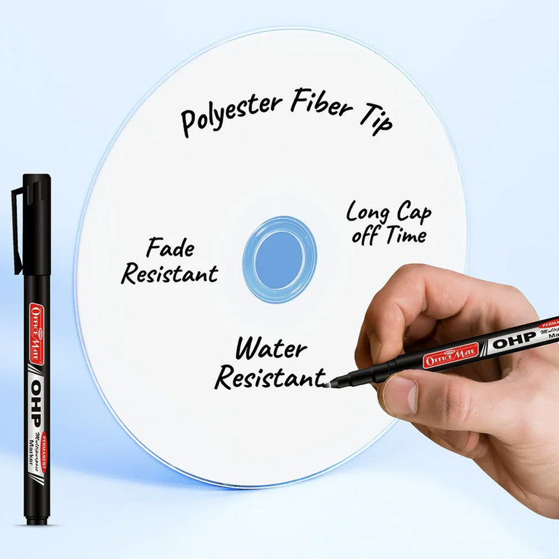 Officemate OHP/CD DVD Black Marker Pen – 10 Pc Permanent Writing Set