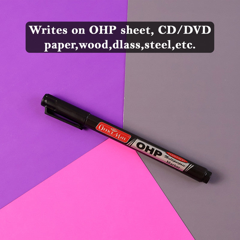 Office Mate OHP/CD DVD Black Marker Pen – 10 Pc Permanent Writing Set