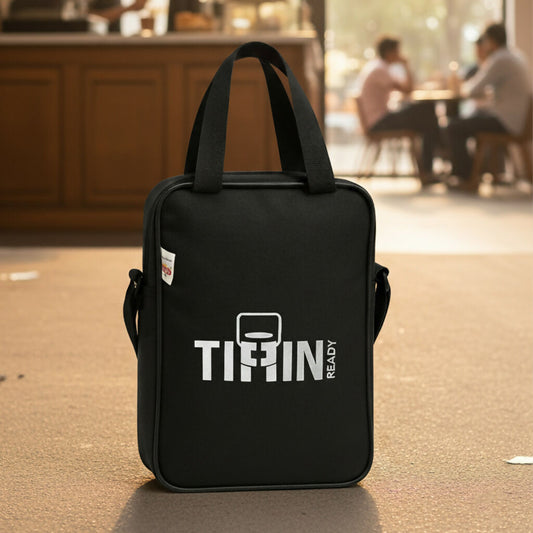 Tiffin Ready Premium Lunch Bag | Tiffin Carrier | Stylish Black Office, School & Travel Lunch Box Bag for Men & Women