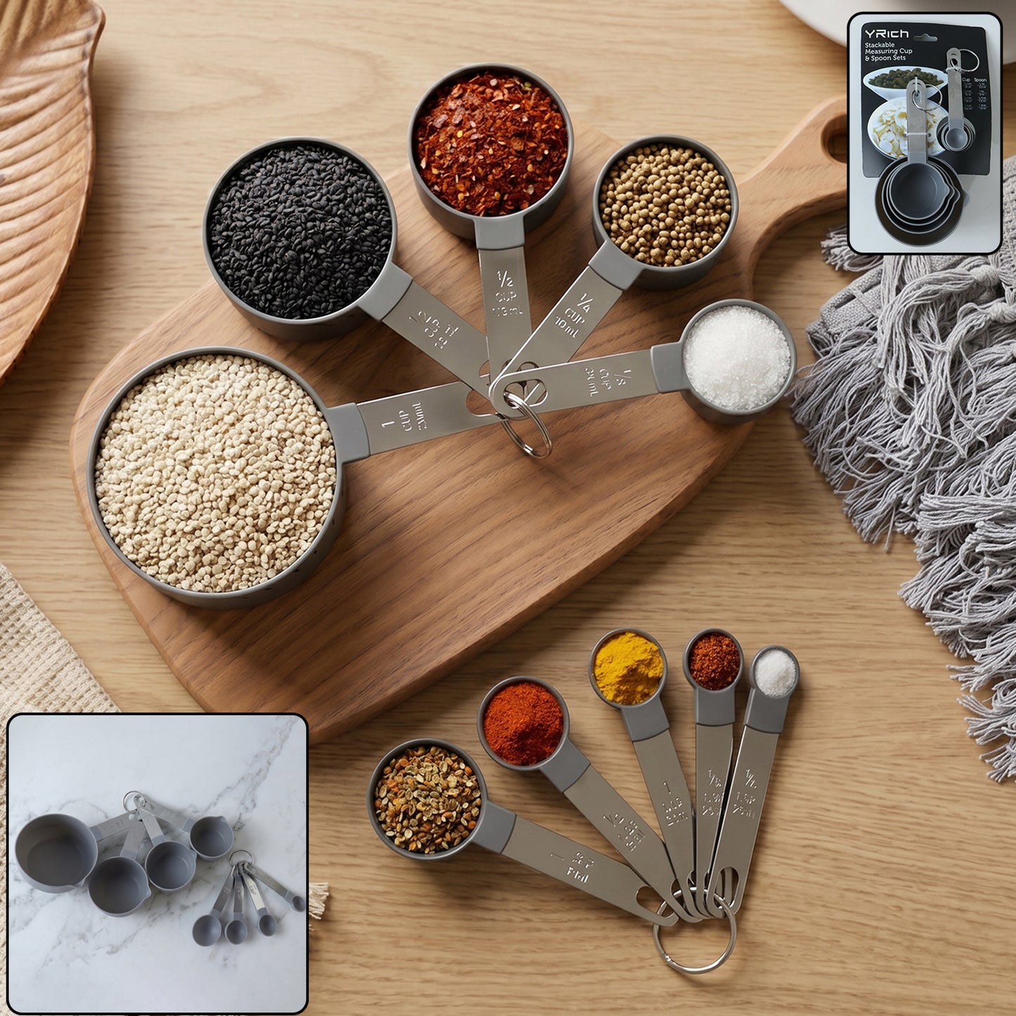 Plastic measuring cups and spoons set