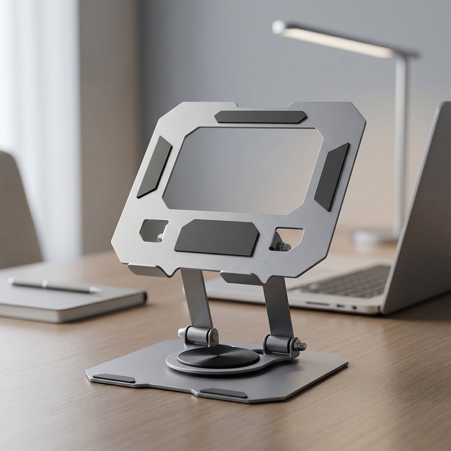 Foldable metal phone and tablet stand side view