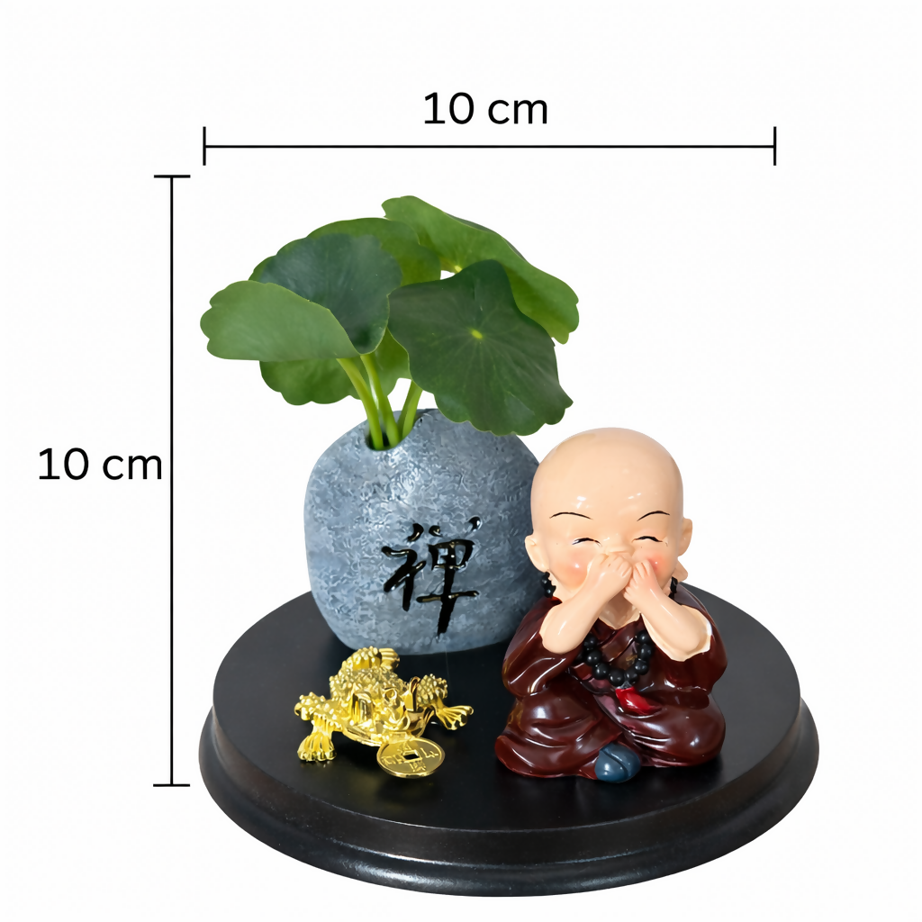 Zen Monk Showpiece with Lucky Money Frog & Mini Planter — Home & Office Decor(ANY COLOR)