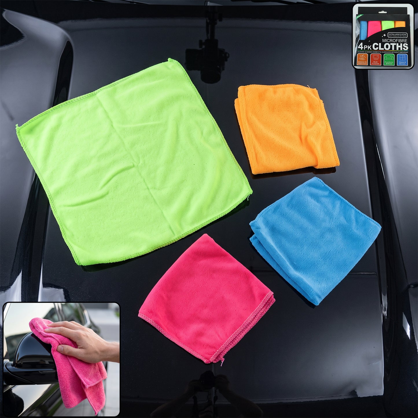 Microfibre Cleaning Cloth Set 30x30 cm for Home Kitchen and Glass (4 Pc Set)