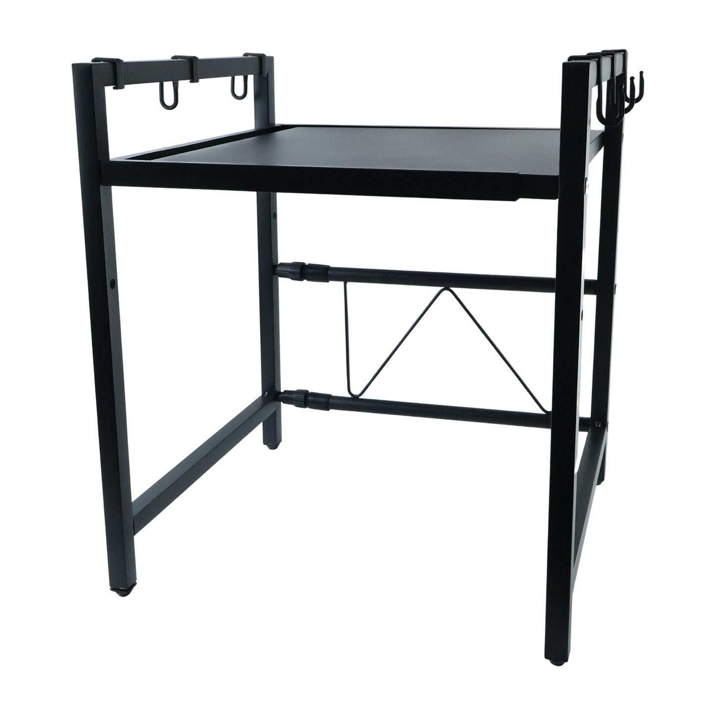 Adjustable Microwave Oven Storage Rack Metal Kitchen Shelf with Hooks (1 Pc)