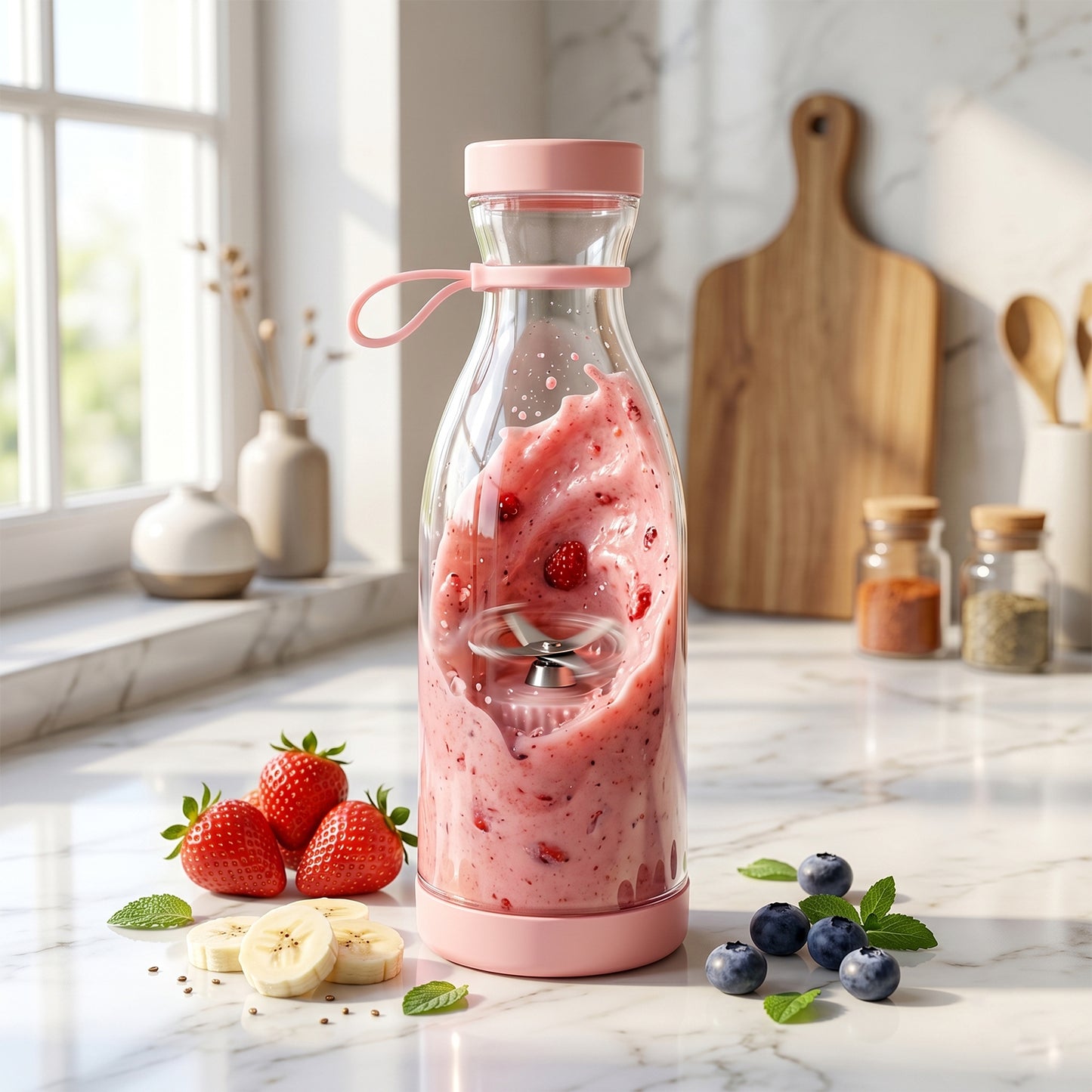 Electric juicer blender bottle in use