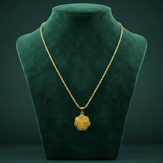 gold finish floral traditional pendant necklace