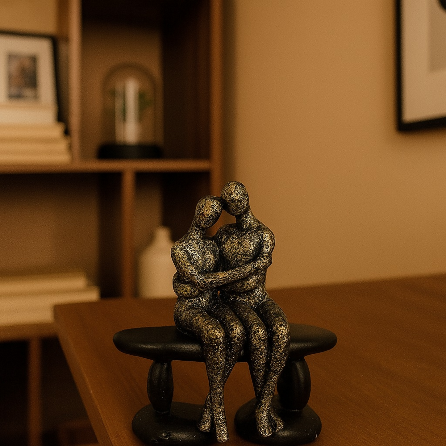Romantic Hugging Couple Sitting Showpiece for Home Decor & Gifting