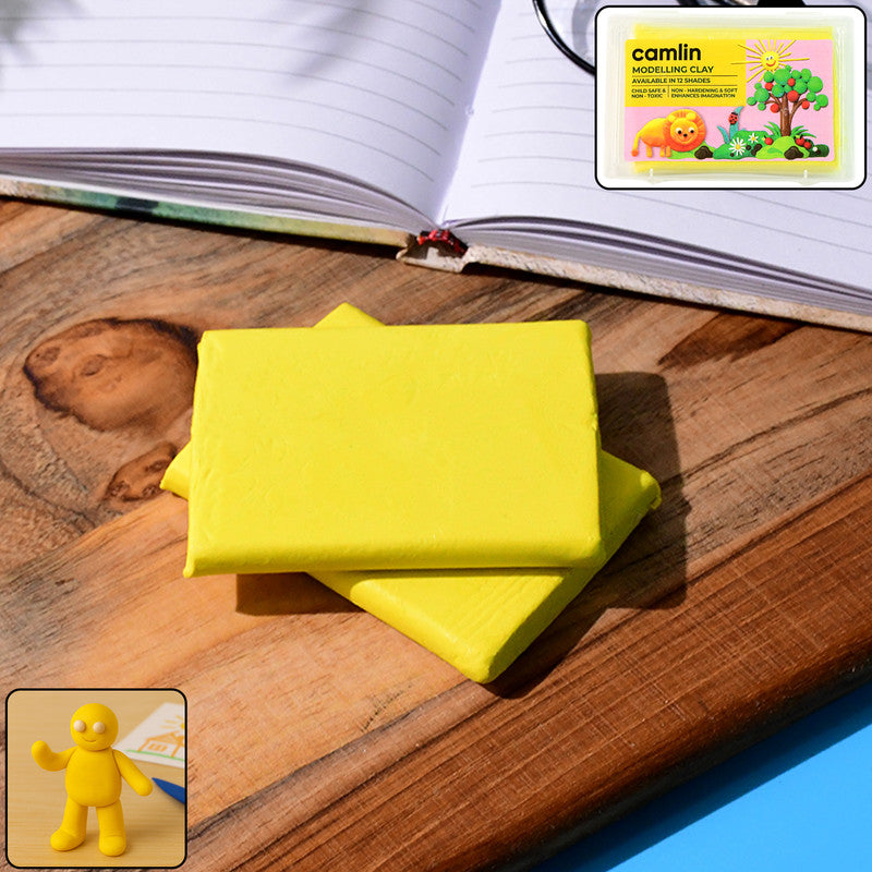 Camlin Modelling Clay – 150 gm Yellow Color Soft and Reusable Clay for Creative Crafting