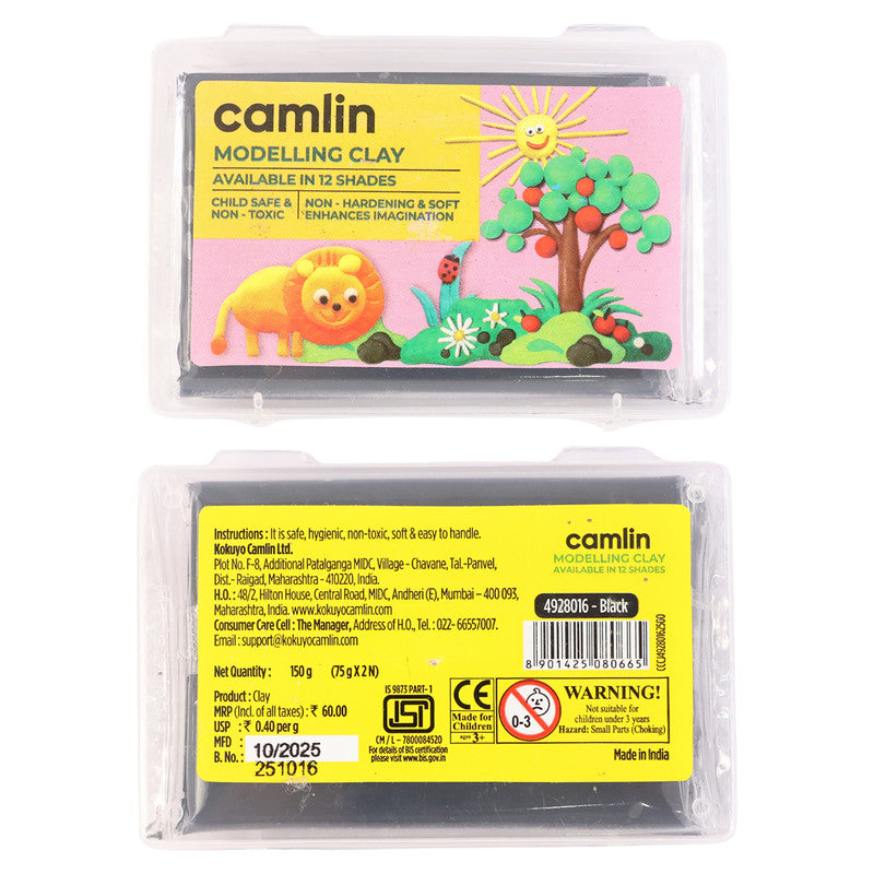 Camlin Modelling Clay Black – Soft & Non-Hardening Clay for Kids’ Craft and School Projects (150 g)