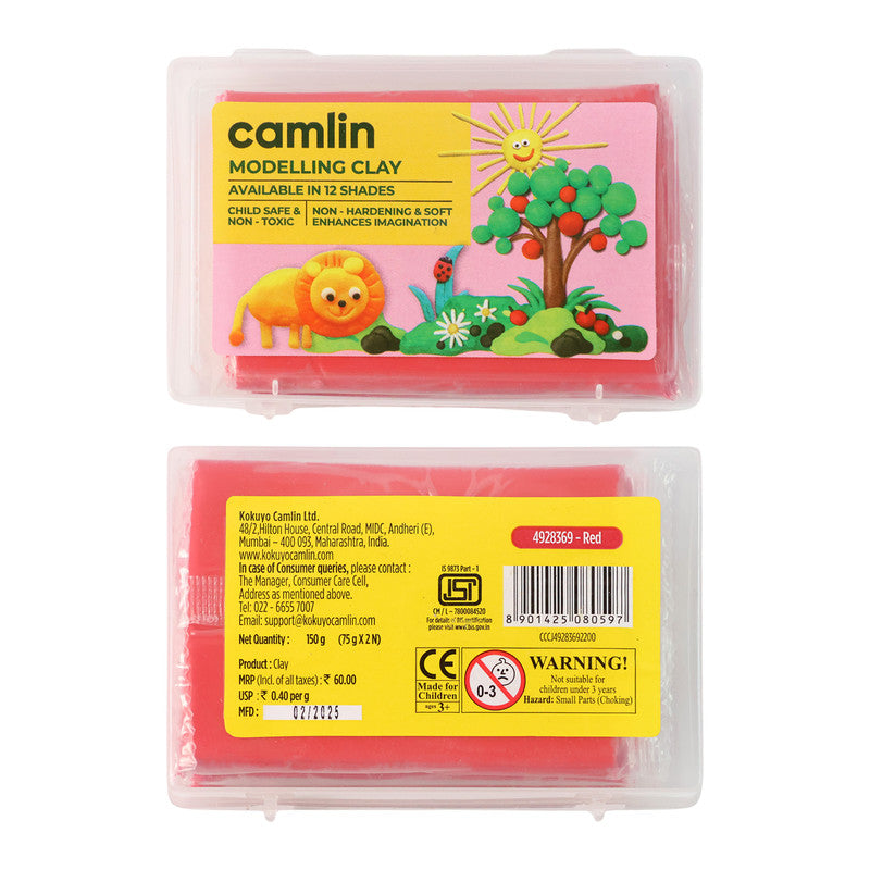 Camlin Modelling Clay – Red Shade, 150g Non-Toxic & Soft Clay for Kids’ Creative Craft and Educational Use