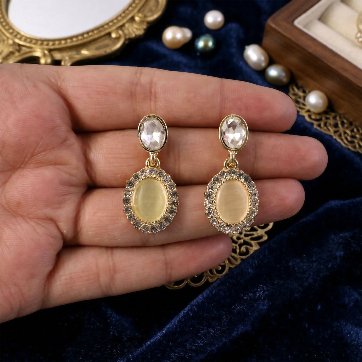 Elegant Oval Crystal Drop Earrings for Women and Girls Party Wear