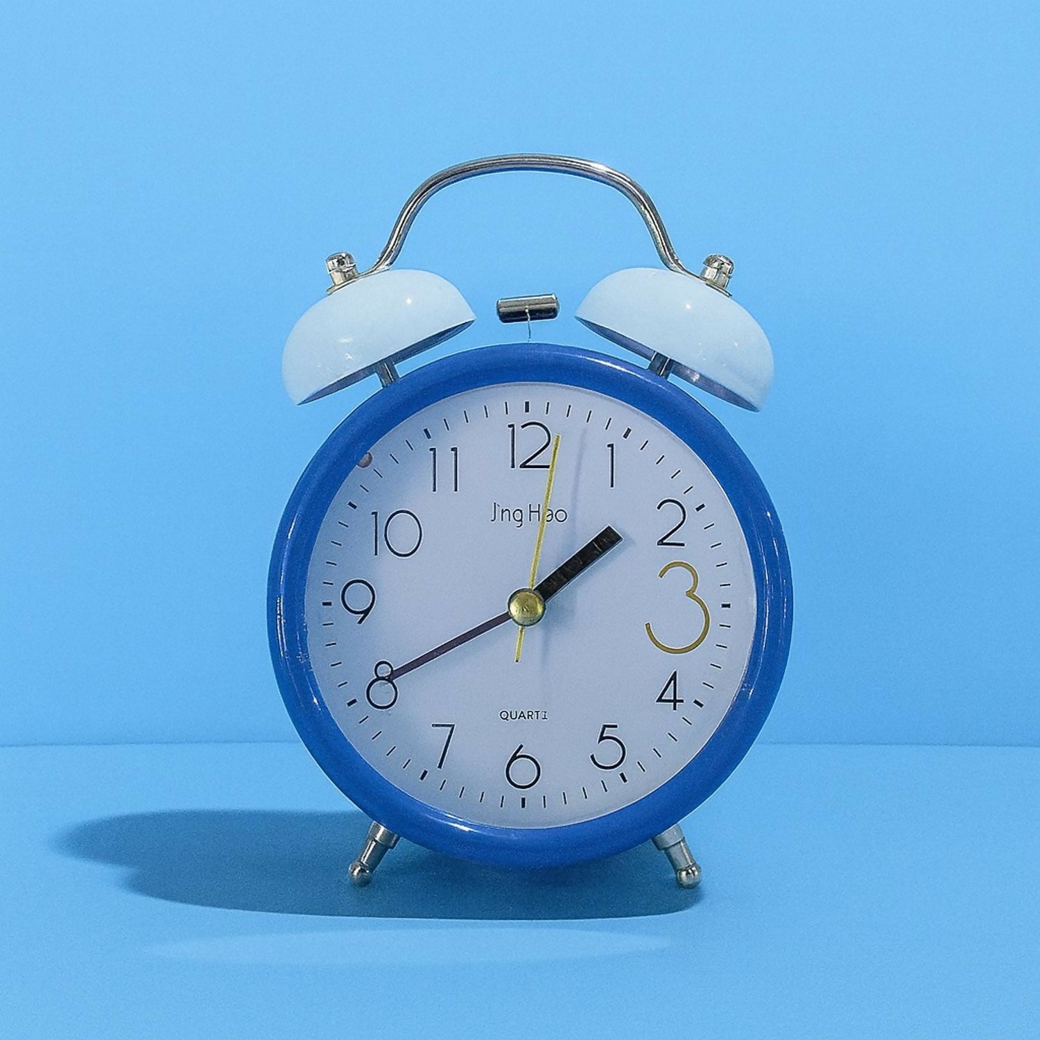 Classic Retro Blue Twin Bell Analog Alarm Clock with Loud Ringer, White Dial & Metal Frame | Non-Ticking Silent Quartz Movement | Battery Operated Bedside Table Clock for Home, Bedroom, Office & Kids
