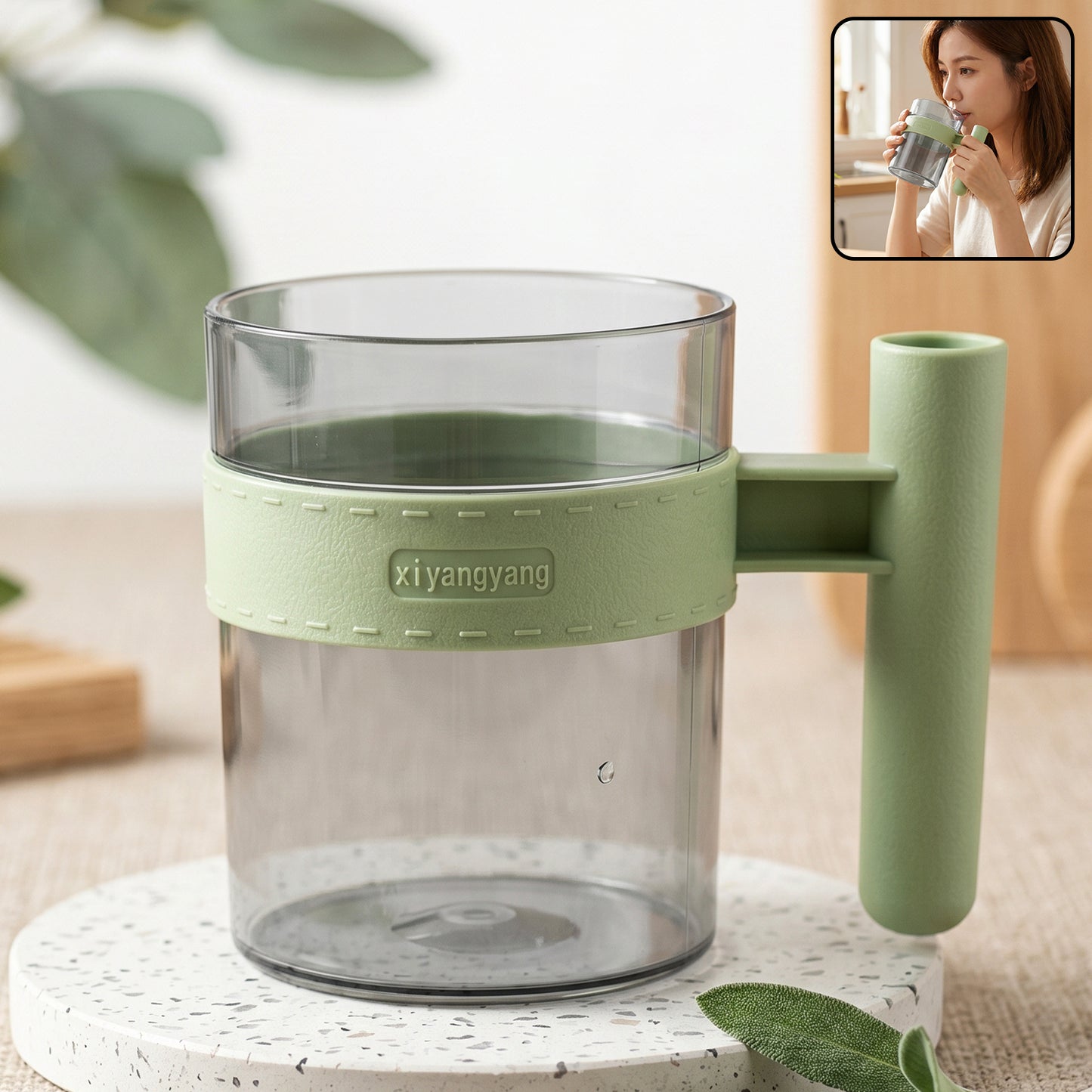 Transparent Plastic Cup with Handle Reusable Water Tea and Coffee Mug (1 Pc) product image