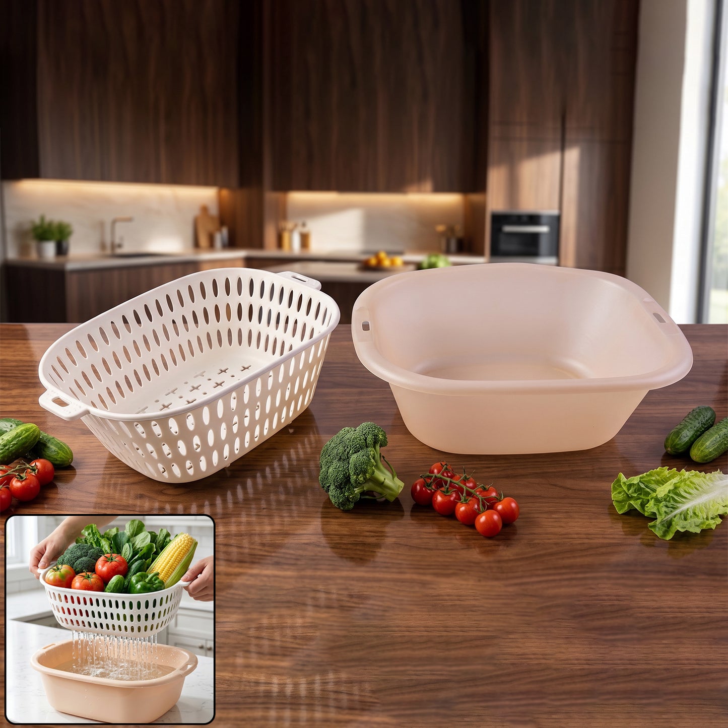 2 in 1 plastic double drain basket strainer