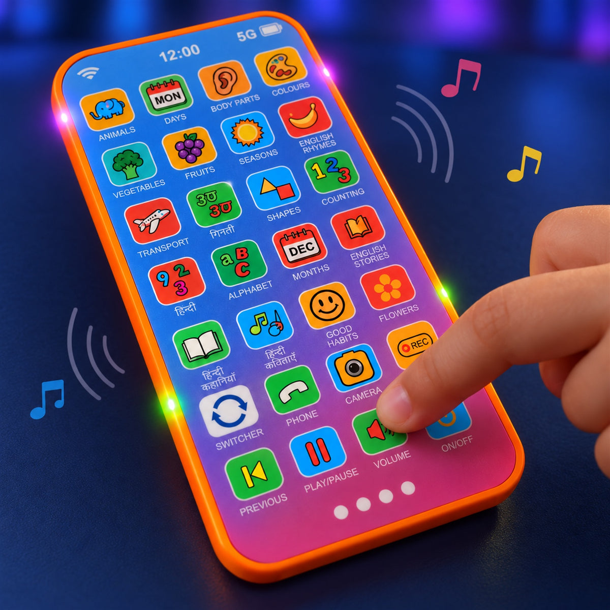 Kids Learning Mobile Phone Toy with Music Lights and Hindi English Audio (1 Pc)