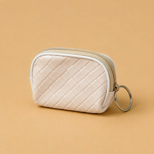 Mini woven coin pouch with keychain in soft material