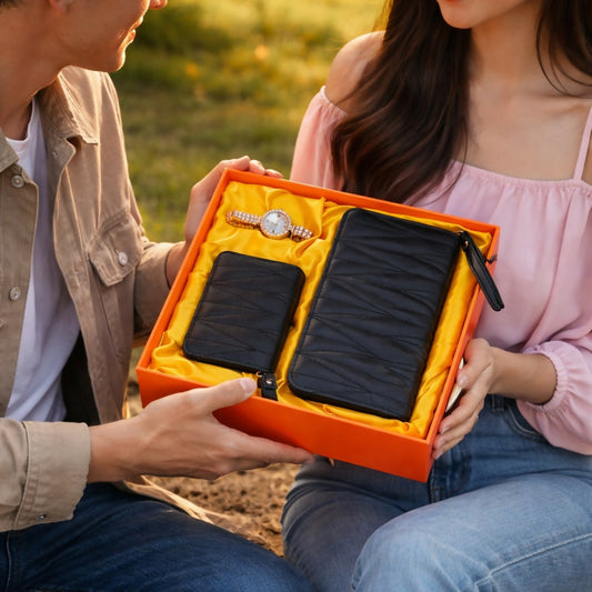 Couple Wallet & Watch Gift Set Premium Combo Box (Color may vary)