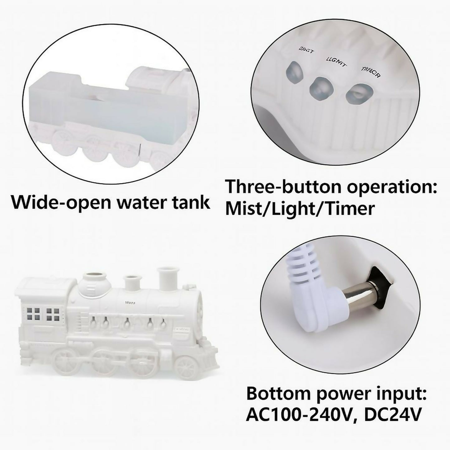 White Train Aroma Diffuser with Double Mist, LED Flames & Timer Modes