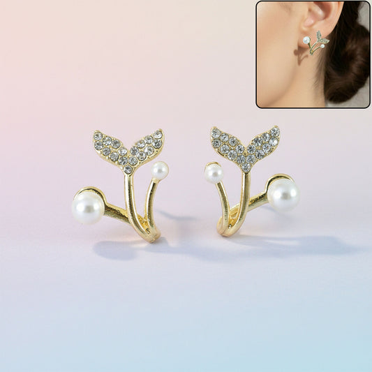 Korean Style Mermaid Tail Pearl Stud Earrings for Women & Girls
