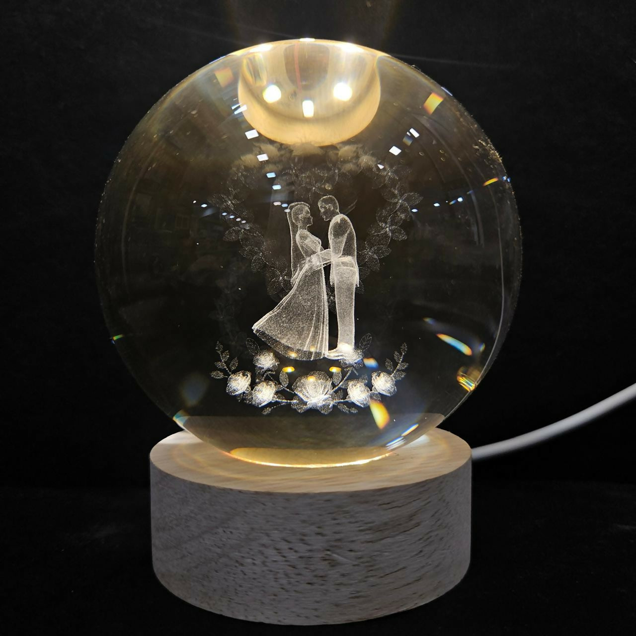 Crystal Ball LED Night Lamp | Romantic Couple Design | Warm Light Decor