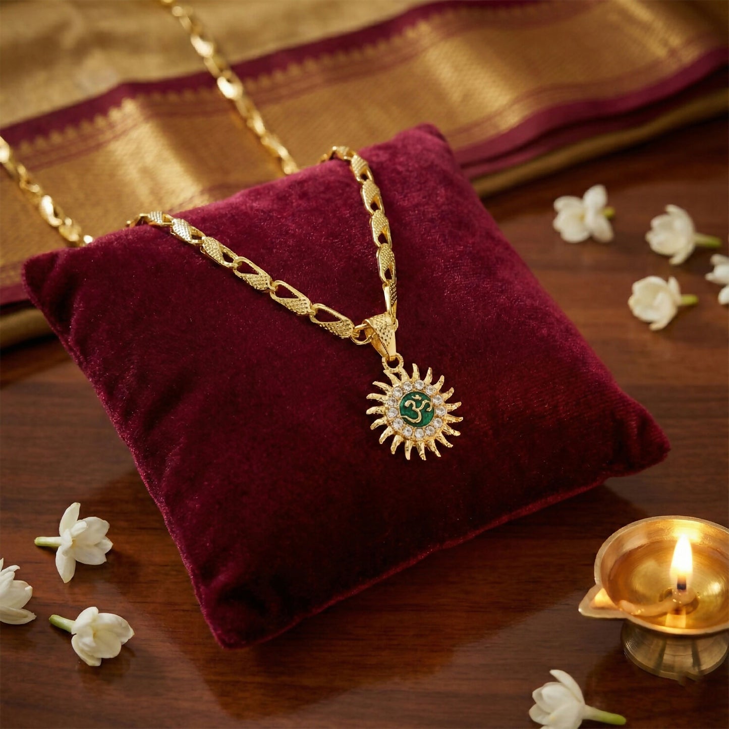 Sun and Om Pendant with Chain – Spiritual Charm Necklace (Mix Designs)