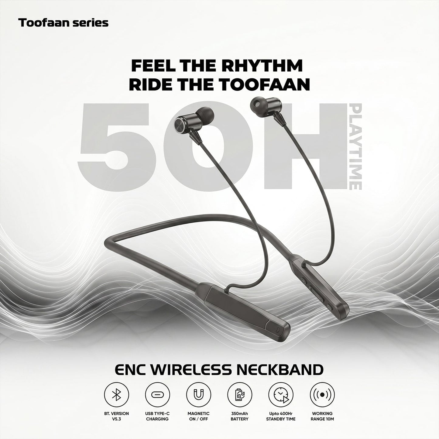 Toofaan Series Wireless Stereo Bass Neckband Earphones, Neck band (1 Pc)