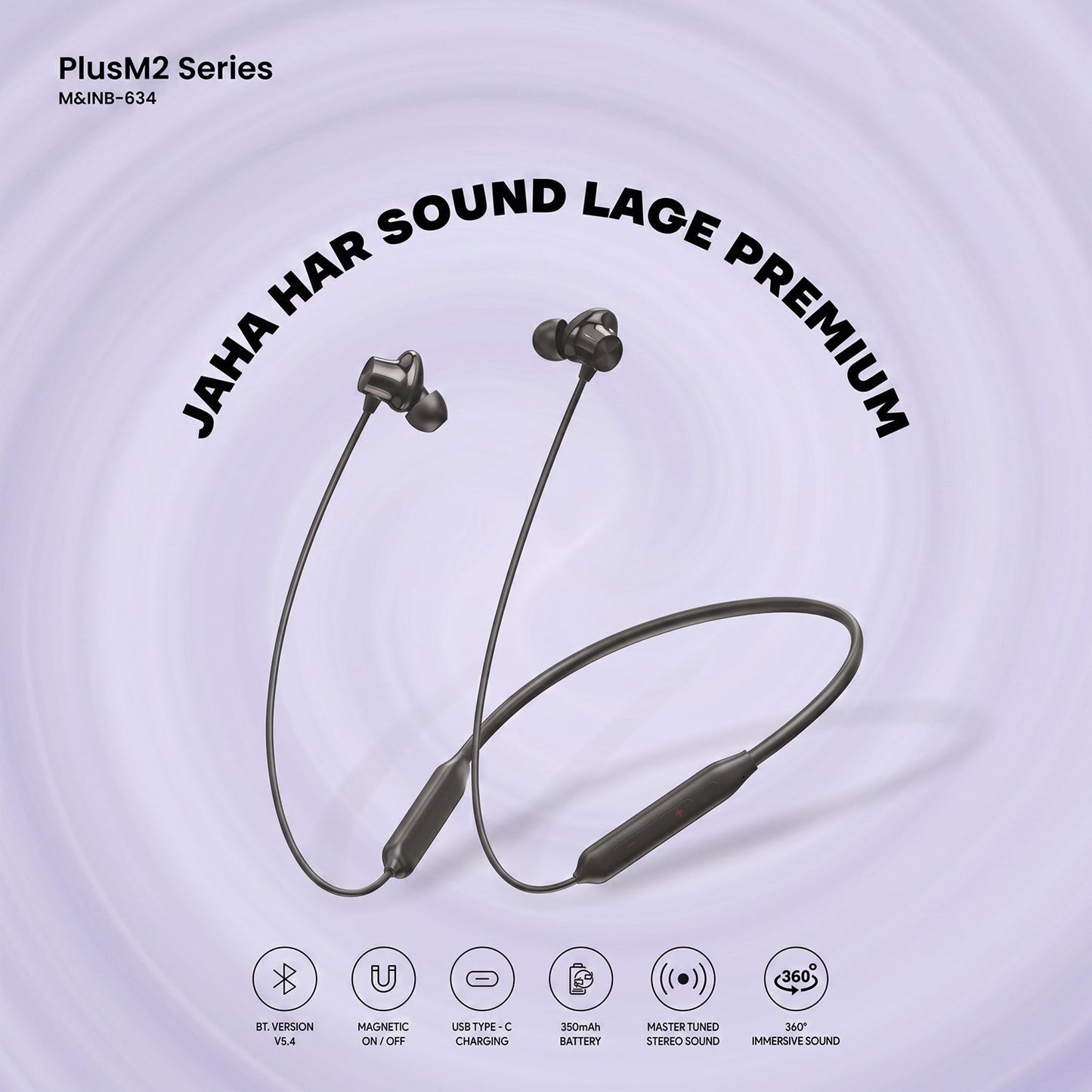 PlusM2 Series Wireless Bluetooth Neckband Earphones, Neck band (1 Pc)