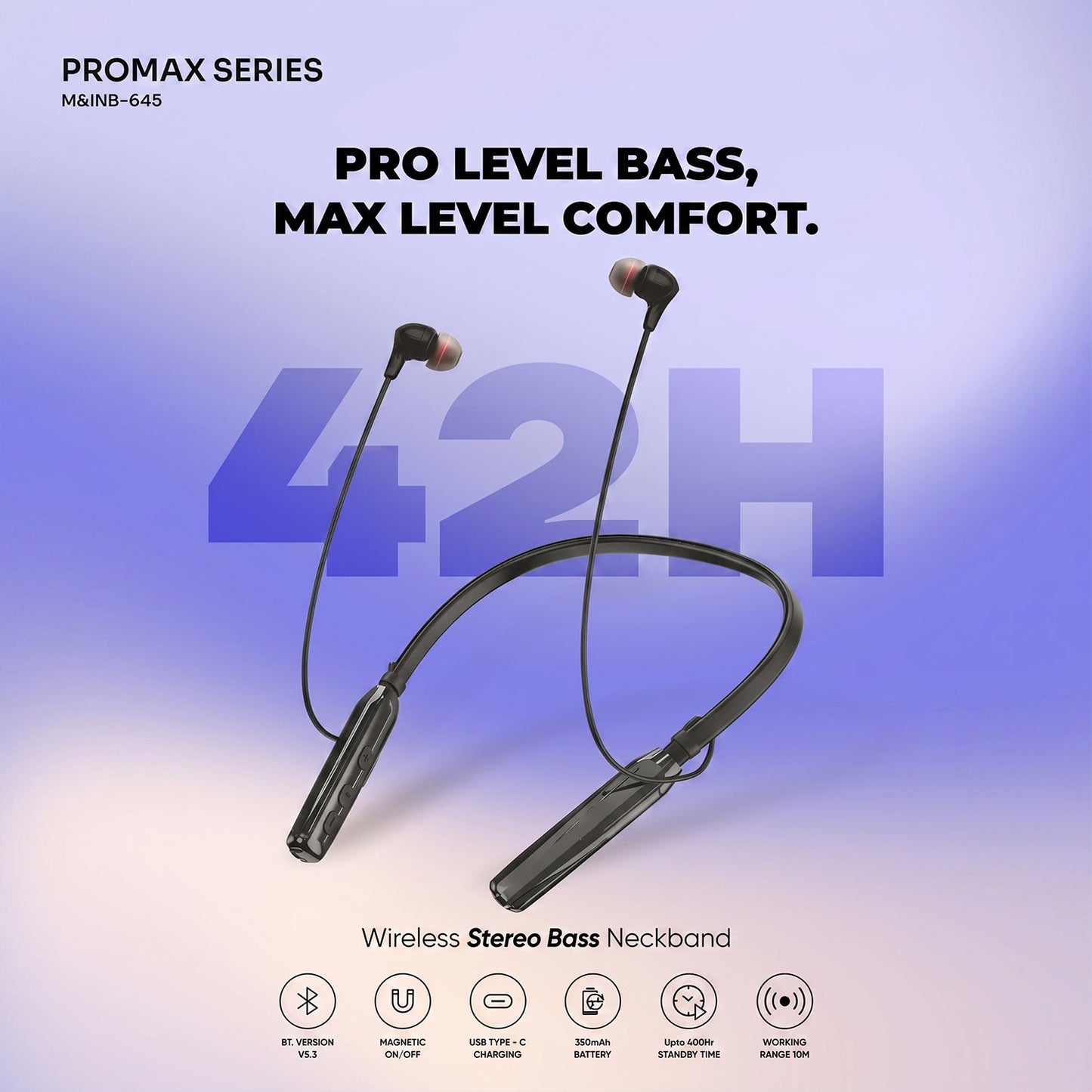 ProMax Series Wireless Stereo Bass Neckband Earphones, Neck band (1 Pc)