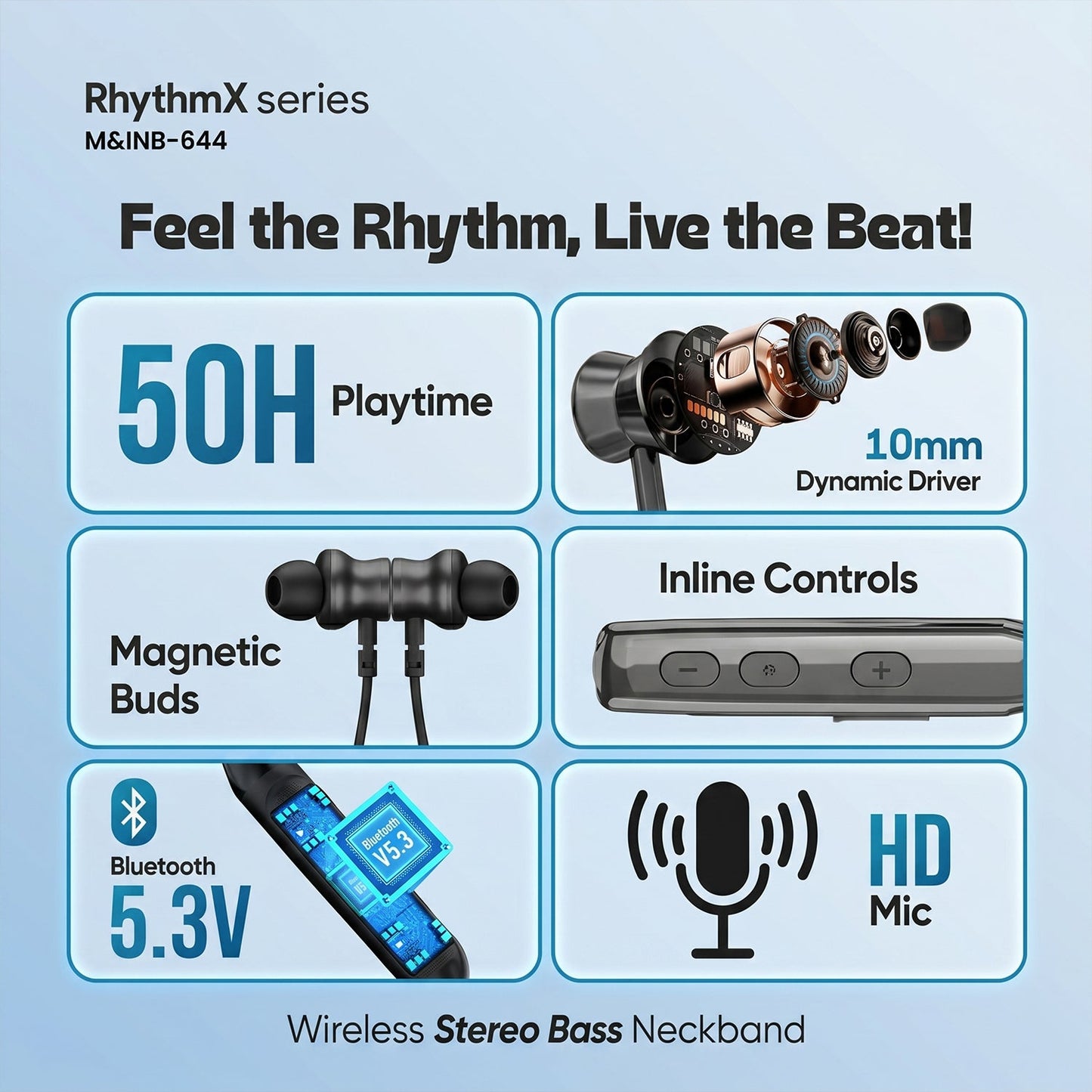 RhythmX Wireless Neckband Earphones rear view
