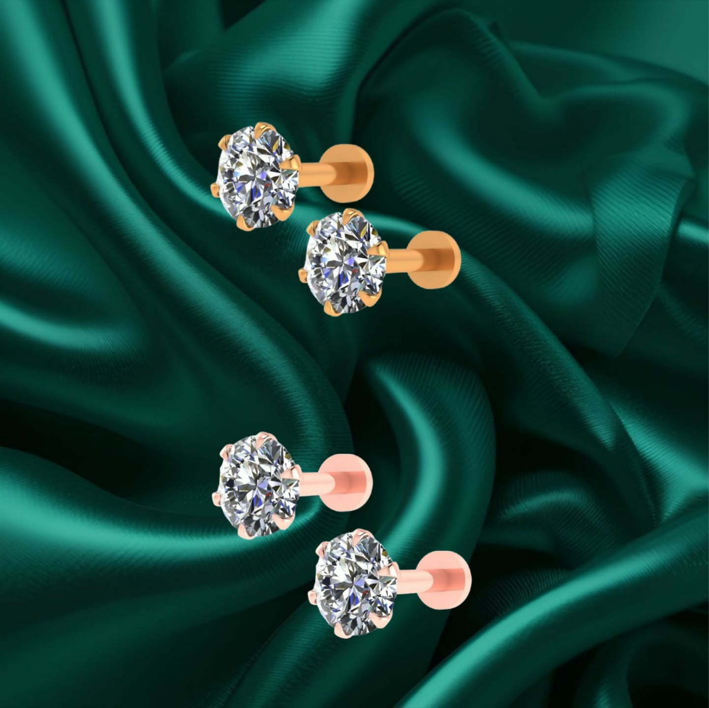 Close-up of flat back CZ solitaire stud earrings highlighting cubic zirconia stone